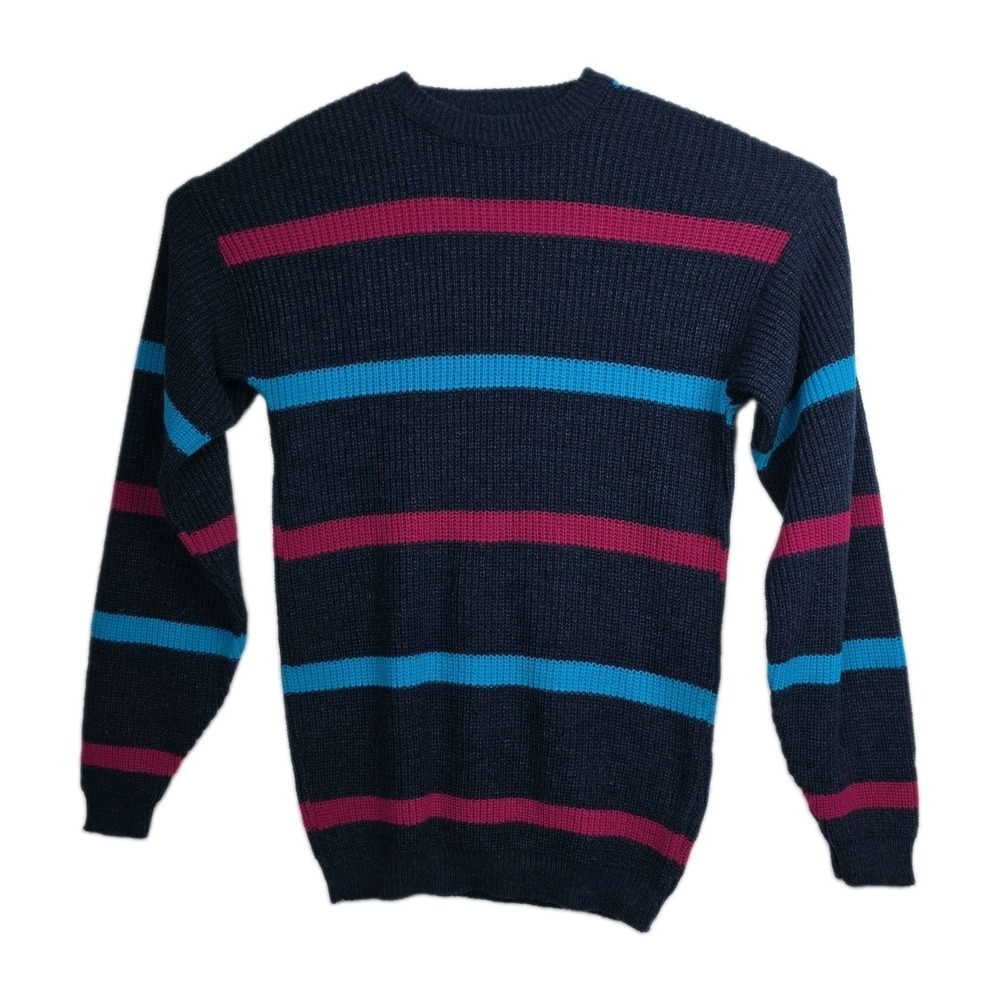 Vintage Le Tigre Sweater Men's M Tall Blue/Pink Stripes Knit Long Slvs 80s 90s